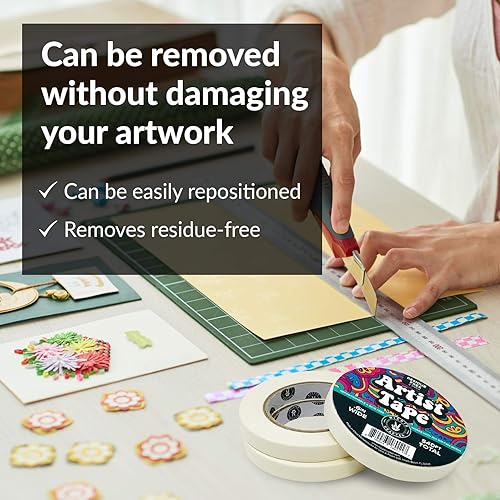 Miniatura 4 de Paquete de 3 cintas blancas de artista para papel de acuarela, pintores, artistas, pintura, máscara extraíble, dibujo, marco de lienzo, máscara de