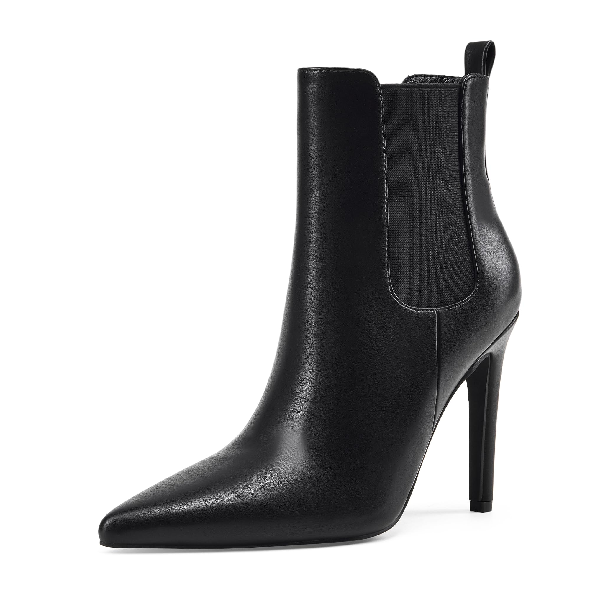 Stylowe damskie czarne skórzane botki 10 cm wysoki obcas szpiczasty nosek wygodne i wszechstronne wzornictwo do codziennego noszenia 7,5