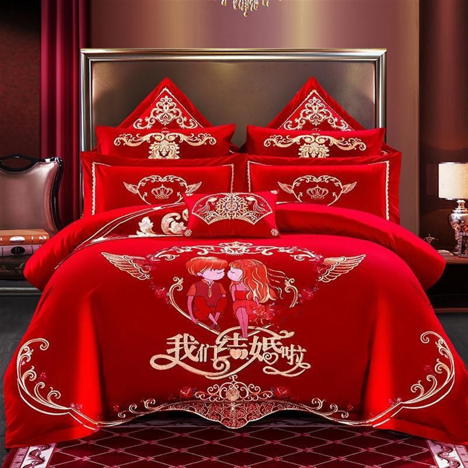 中国製　シーツ Amazon｜中国の伝統的な赤いシーツアジアの寝具、豪華なダブルハピネス
