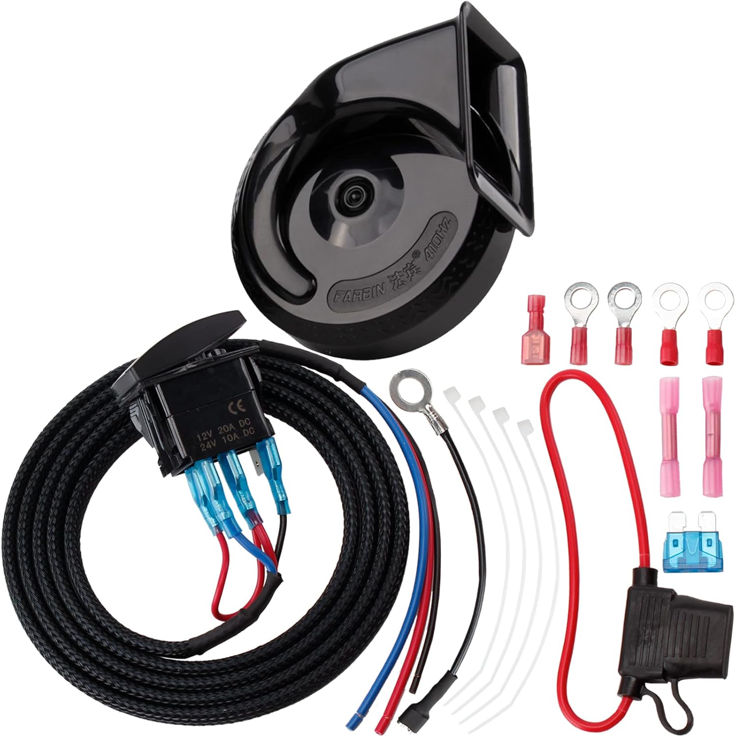 Universal UTV Horn Kit with LED Rocker Switch and Wire for Golf Cart with silver Stainless Steel Dual Trumpet Horn