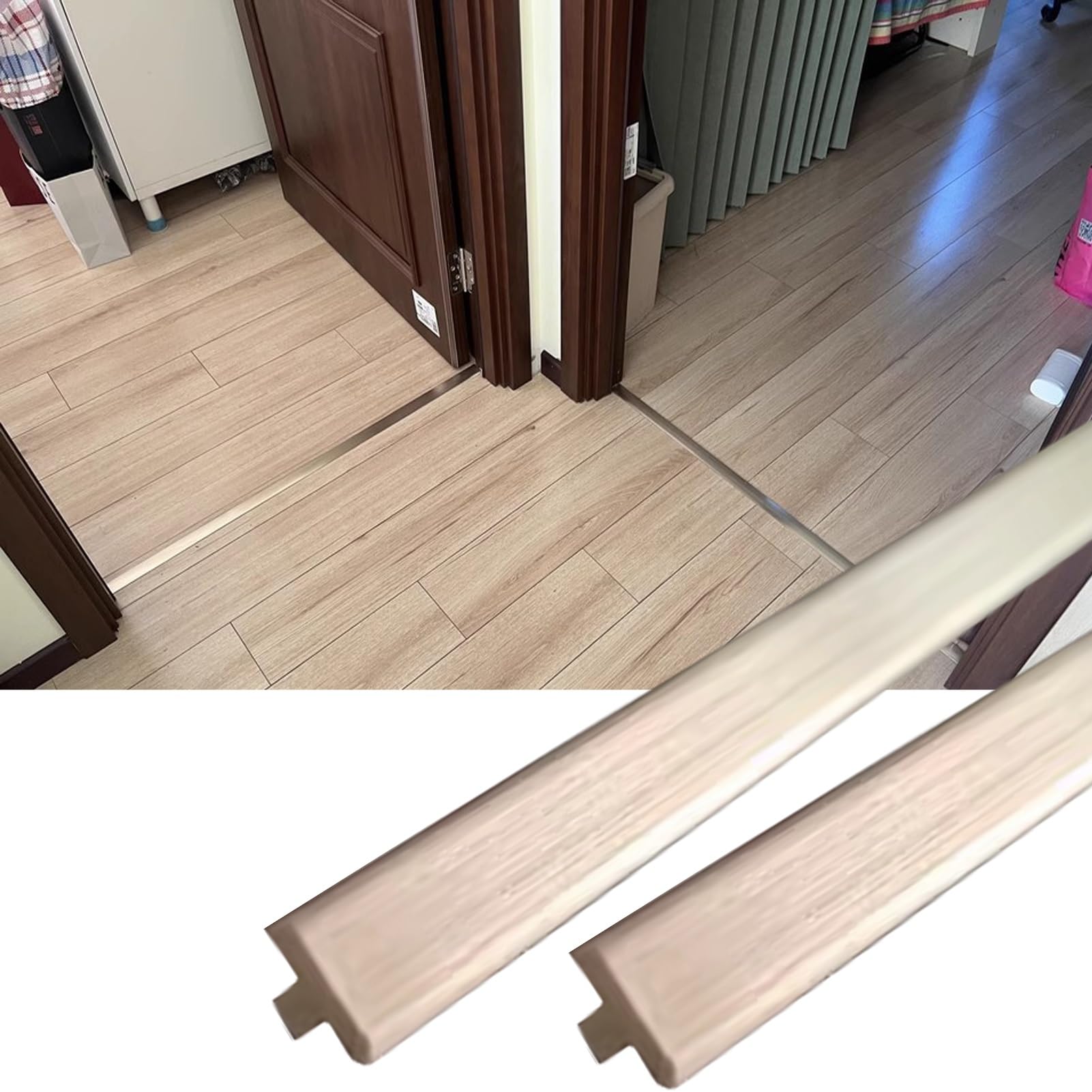 Bodenübergangsleiste, Türschwellen, Rampe for Hartholz, 2er-Pack, Eingangsübergänge, Trennwand-Finish for Fliesenstufen, Messing-Schwellenrampenverkleidung(6x3mm)