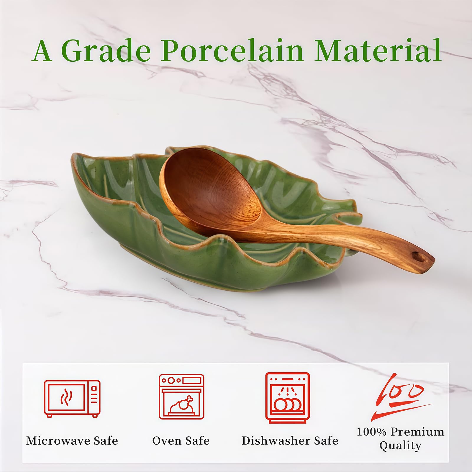 Soporte de Cuchara de Cerámica en Forma de Hoja para Cocinar, Dulce Soporte Verde para Cucharón en la Estufa, Gran Soporte de Porcelana para Espátula en la Encimera de Cocina, Decoración