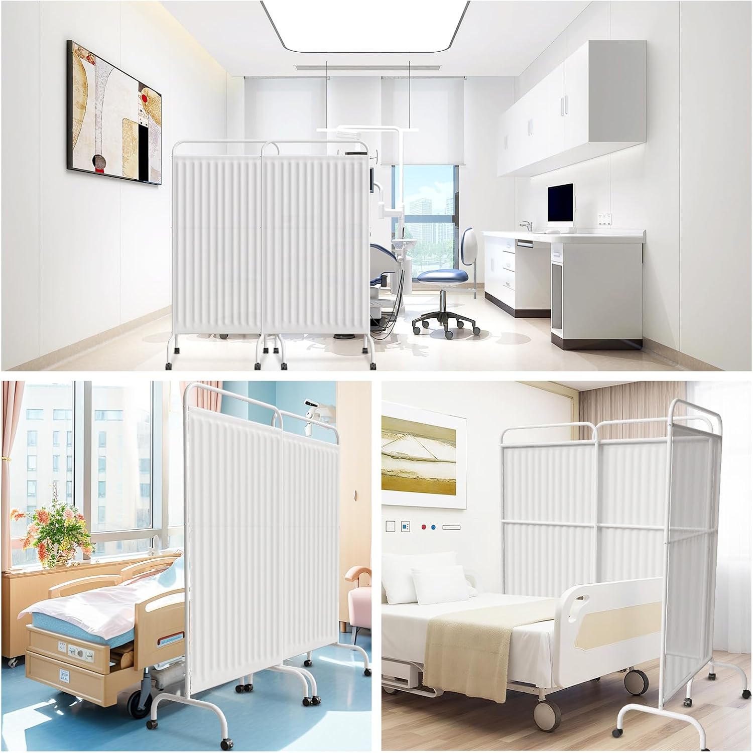6FT Medical Privacy Screen with Wheels, Portable Medical Room Divider with Lockable Casters, Freestanding Room Partition Wall Divider for Hospitals Clinics Bedrooms Beauty Salon (1, White)