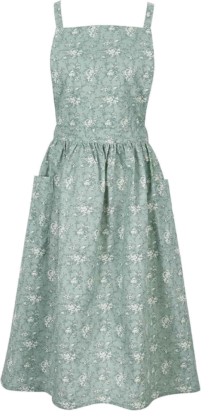 Floral Aprons for Women, Cute Printed Pinafore Apron Dress, Cross Back Apron with Pockets, Aprons Gifts