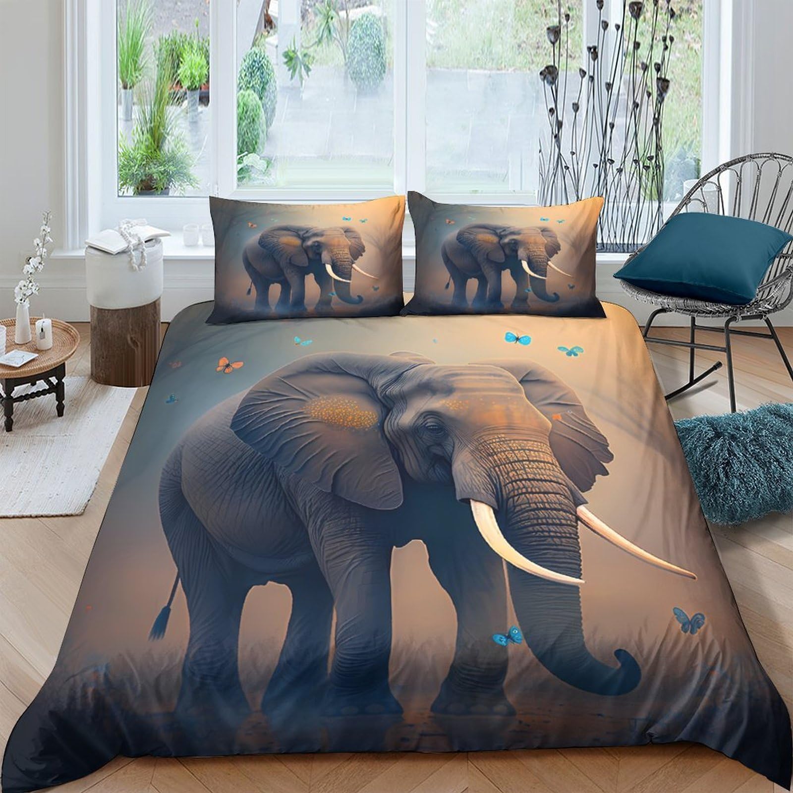 Ctjqhvkz Style-7 3D Printed Elephant Safari Fitted Sheet Microfiber Soft Grey Wildlife Jungle Bed Cover For Bedroom Guest Room Decor Single（135X200cm）