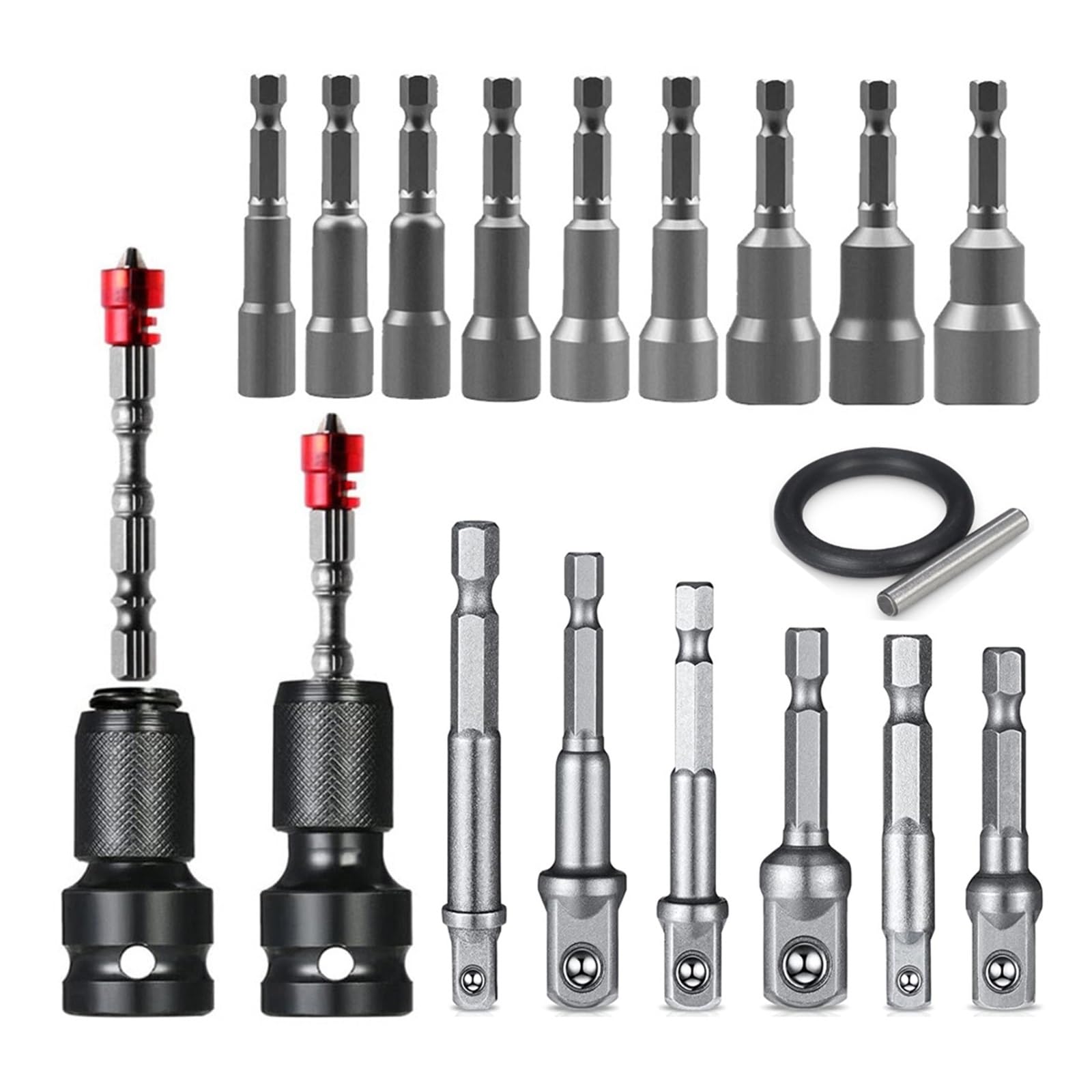 Zestaw adapterów nasadowych 1/5.1 cm na 1/10.2 cm, 11 szt., magnetyczny konwerter z grzechotką, narzędzie do szybkiego zwalniania do gniazd napędowych 6-15 mm, trwała tuleja klucza