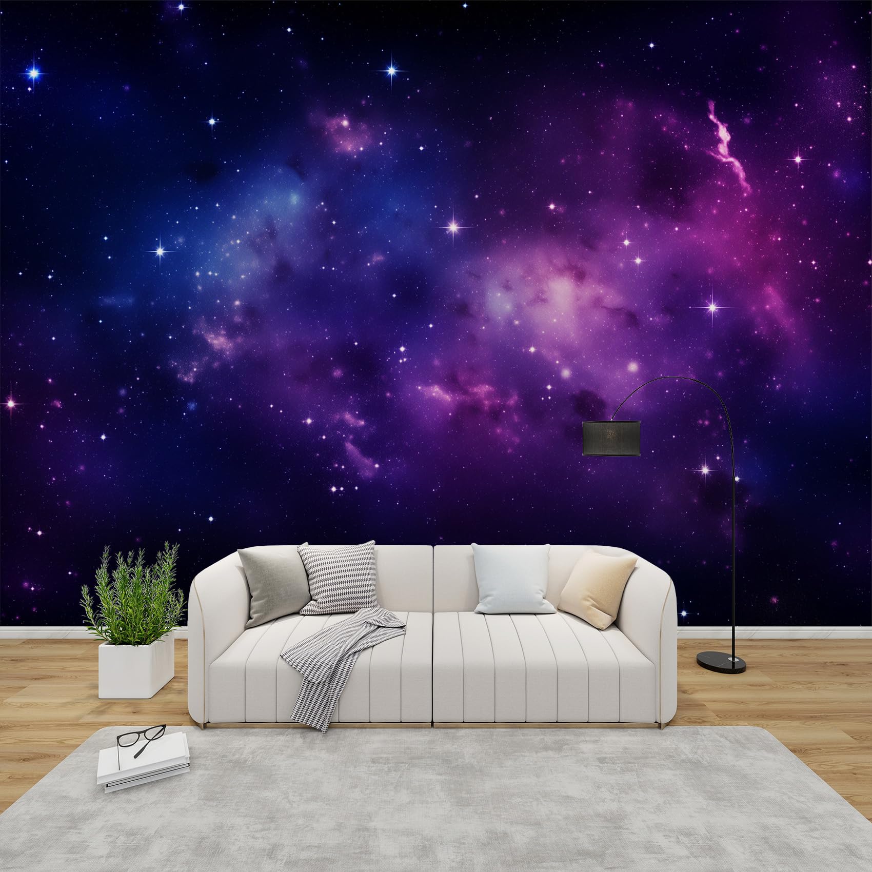 AevuCub Purple Galaxy Wallpaper for Living Room - Space Universe Wall Murals for Bedrooms, Fantasy Starry Sky Wall Art, Non-Woven Photo Wallpaper 3D Effect, 500x350 cm