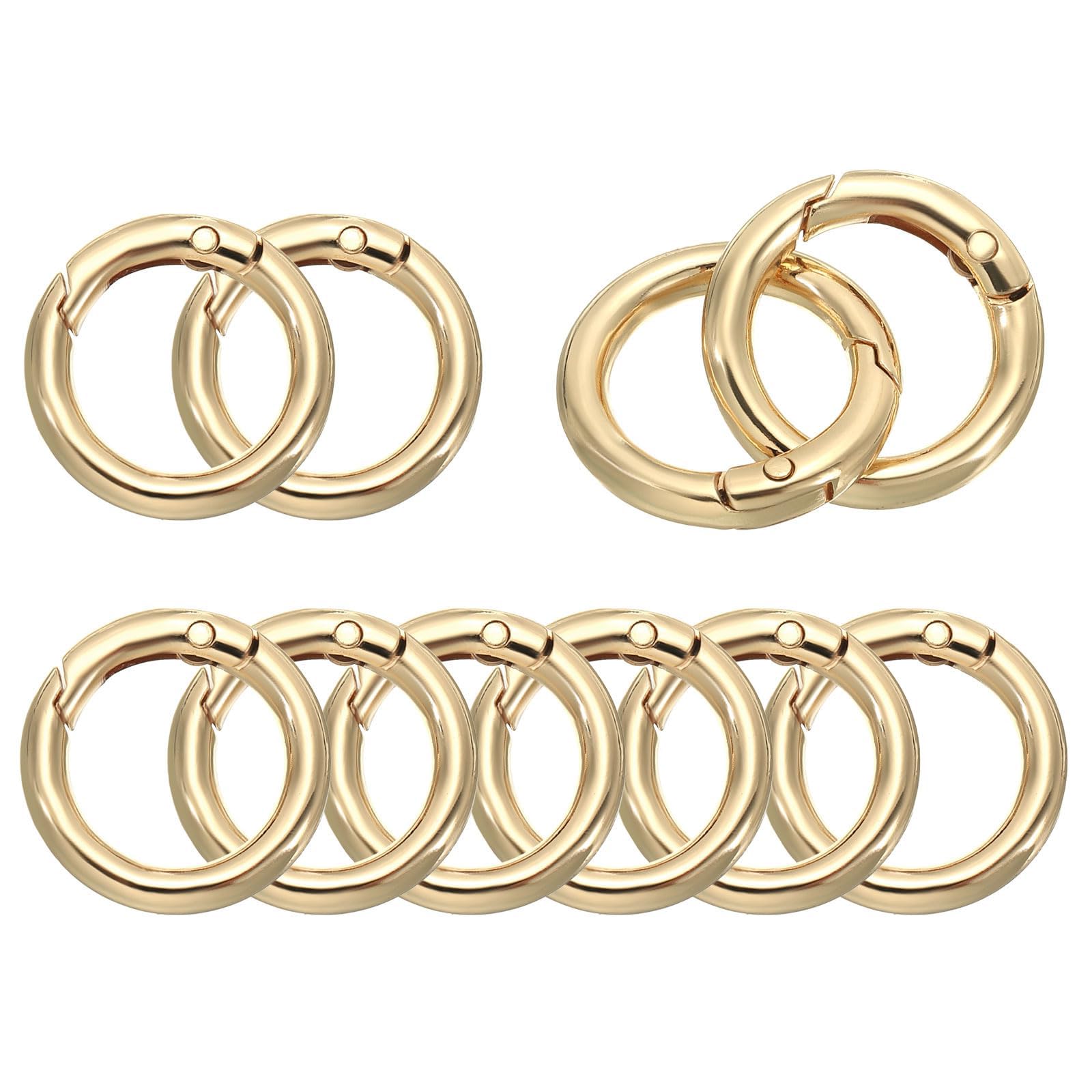 TOP-VIGOR Spring O Ring Clips, 28mm Round Carabiner Ring, Spring Keyring Clip Zinc Alloy Snap Rings for Bags, Keychains, Dog Collars, DIY Crafts & Jewelry Making, 10 Pcs Gold Tone