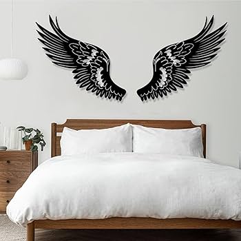 Large Hanging Angel Wings Wall Decor, 72"x 27" A Pair Vintage Style Bas Relief Wings Sculptures, Metal & Wood Distressed Antique Finish, For Living Room Bedroom