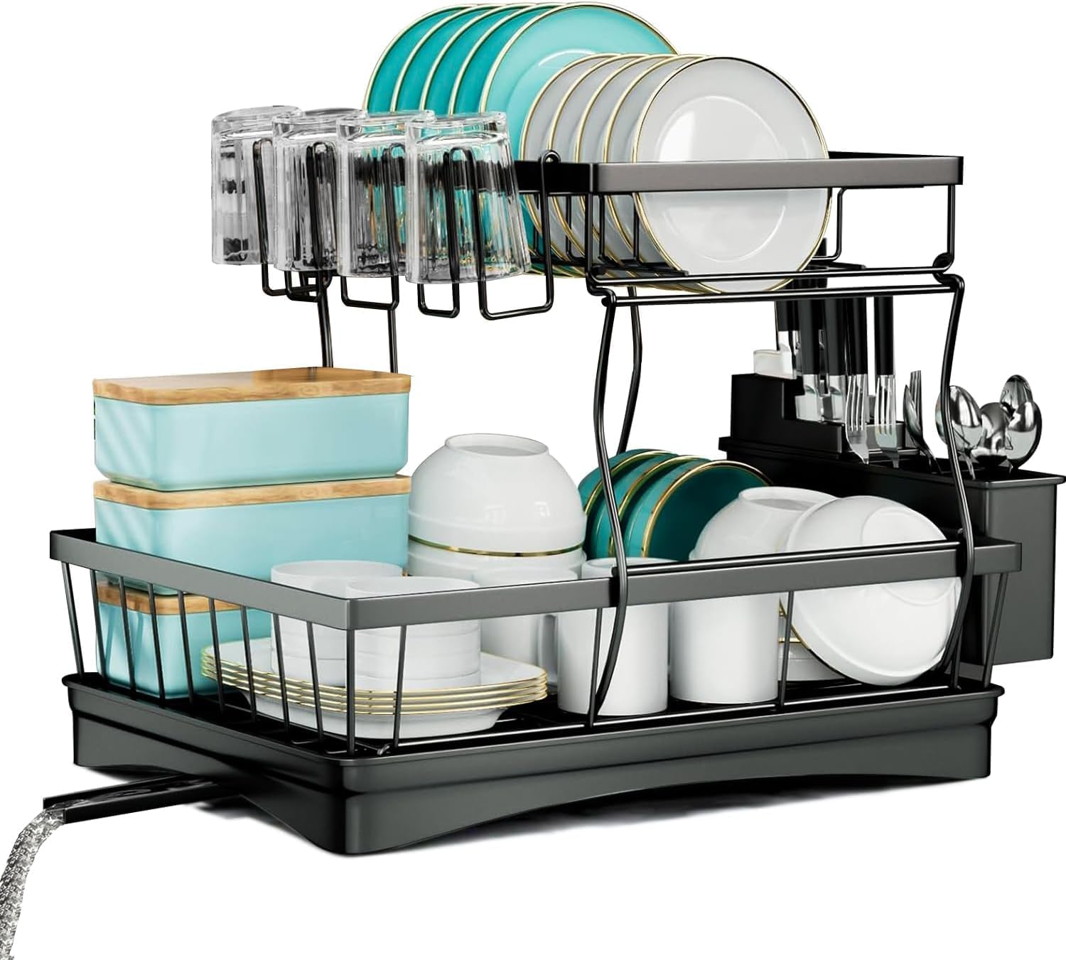 Dish Drying Rack，2 Tier Dish Racks for Kitchen Counter