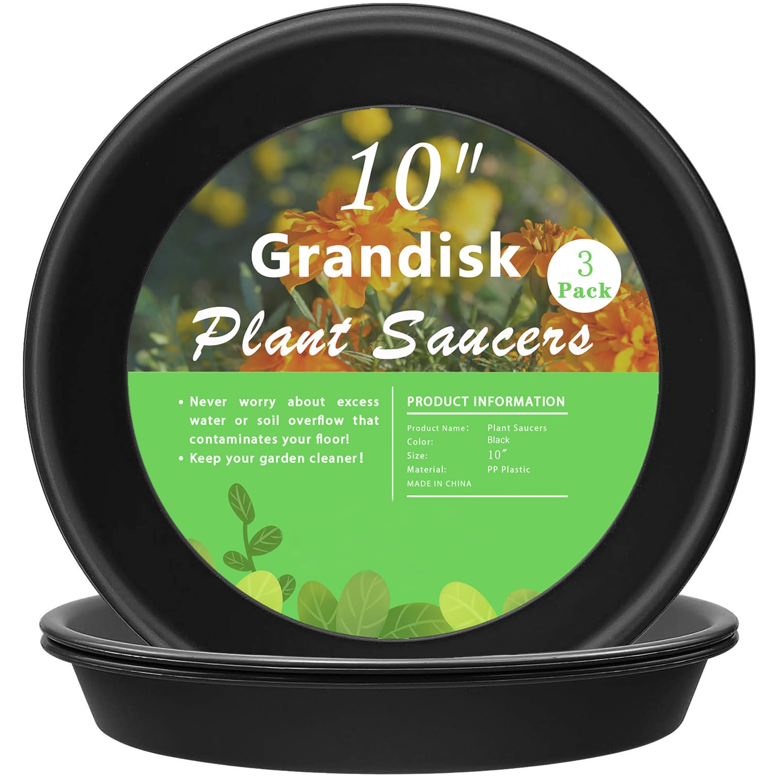 TITE 3 Pack Plant Saucer Heavy Duty Sturdy Drip Trays for Indoor and Outdoor (10 Inch, Black) — image 1