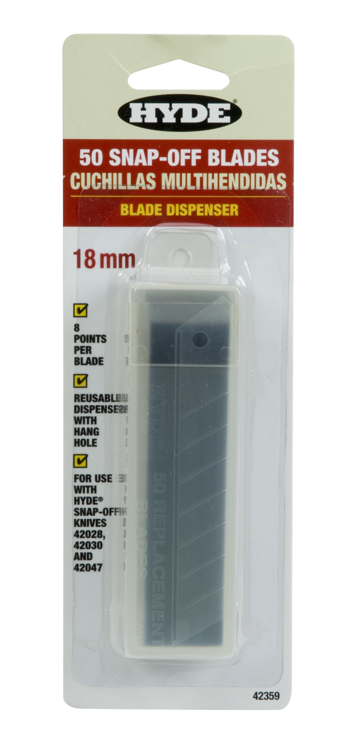 HYDE 42359 Replacement 18mm Snap-Off Blade Dispenser, 50 Blades