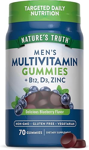 Nature's Truth Gomitas multivitamínicas para hombres, 70 unidades, sabor a arándanos, con B12, D3 y zinc, suplemento vegetariano, sin OMG y sin