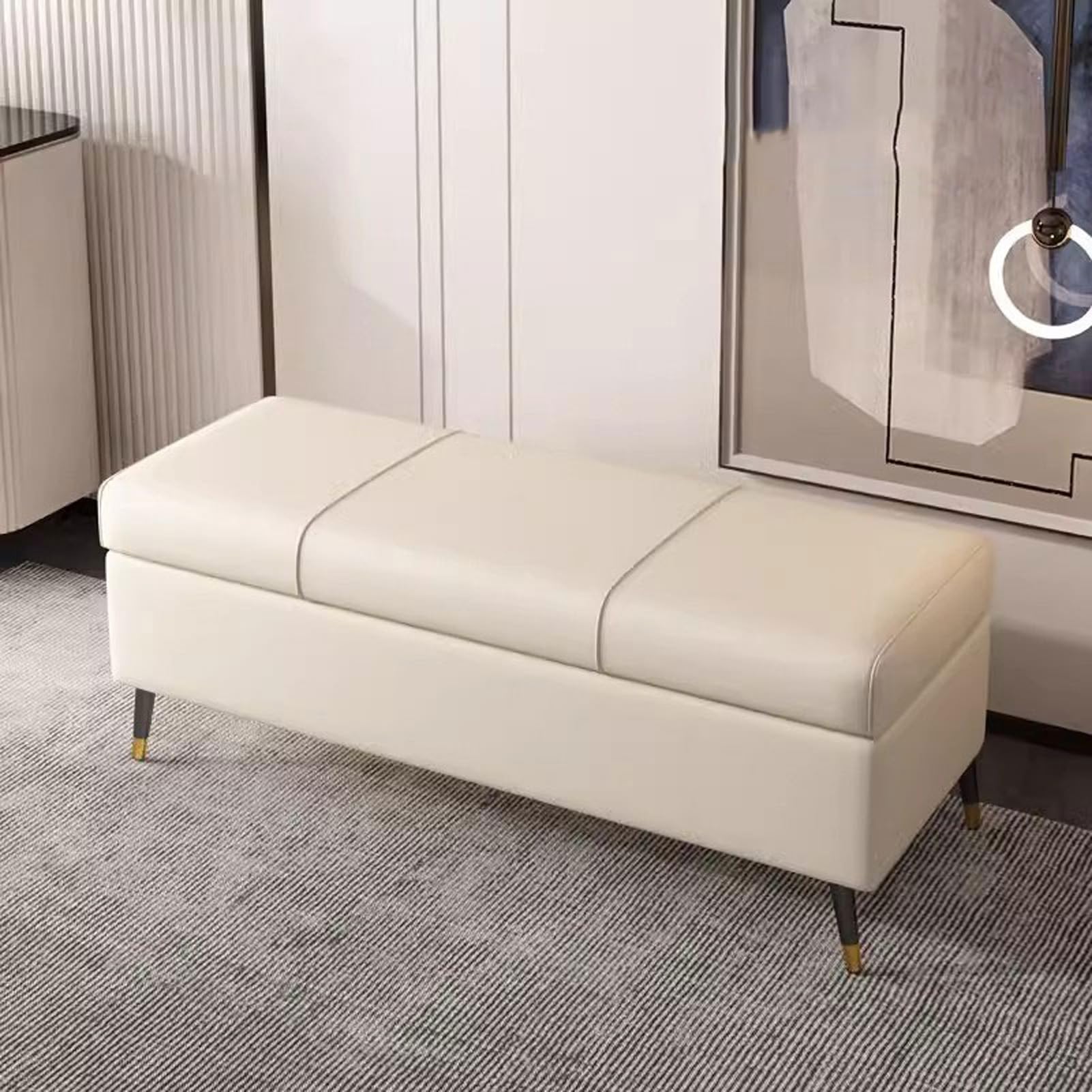 Banc d'entrée pour salon en cuir capitonné et meuble à chaussures chic