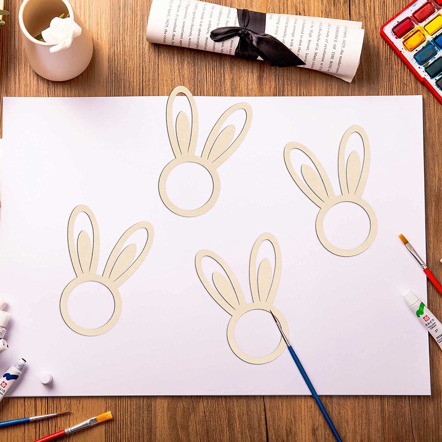 Cliths Pack of 10pcs Easter Wood Napkin Rings Wooden Bunny Ear Shaped Napkin Rings Holder Rabbit Ear Place Cards for Easter Spring Table Decoration