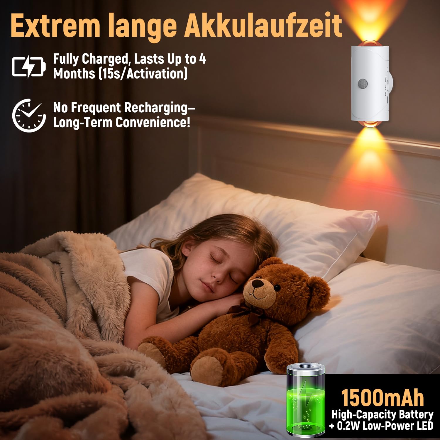Set di 2 lampade da parete senza fili, luce con sensore di movimento