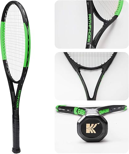 Miniatura 4 de KEVENZ Raqueta de tenis con bolsa de transporte, raqueta de tenis profesional para adultos, peso ligero y a prueba de golpes, verde..