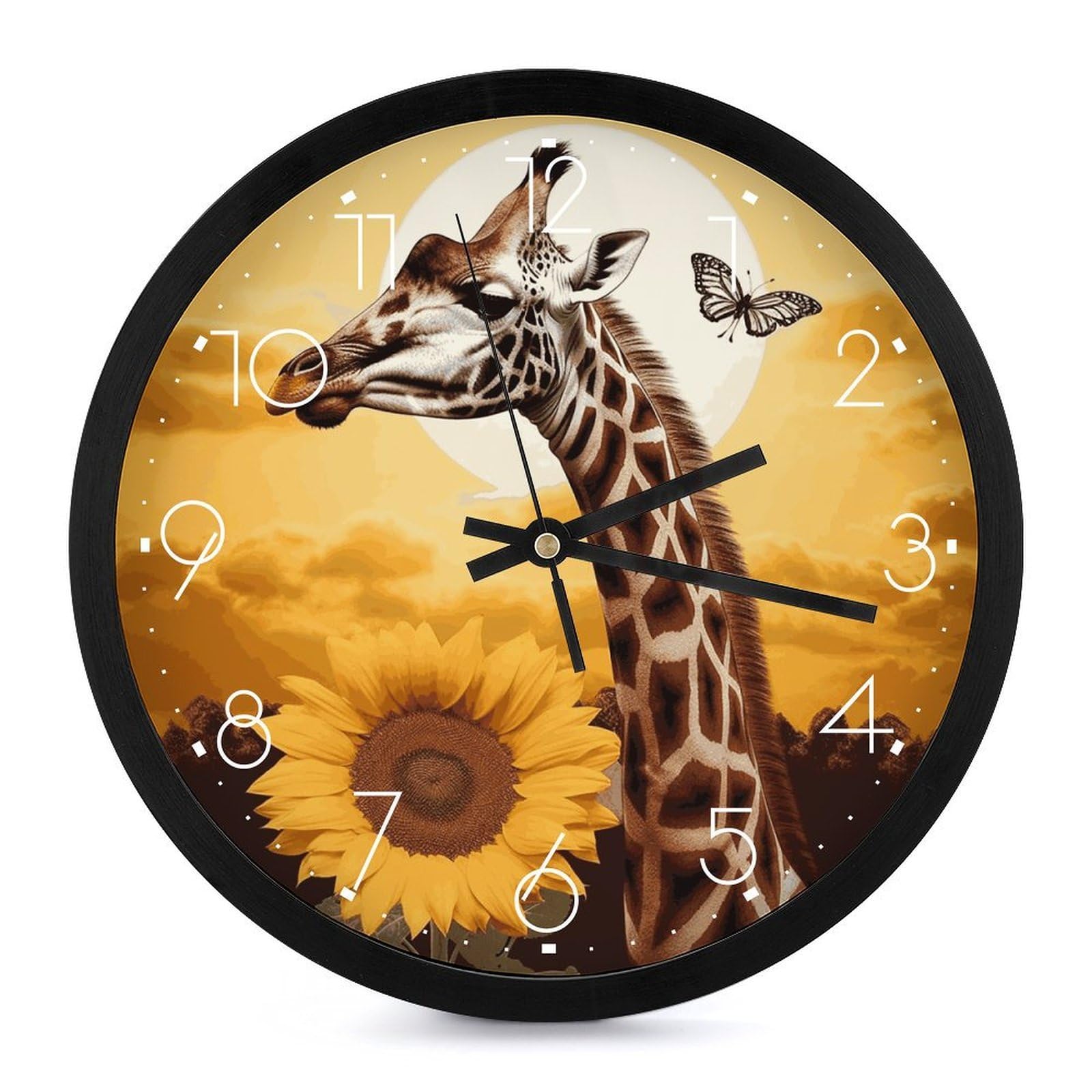 Horloge murale silencieuse girafe blanche à piles pour chambre