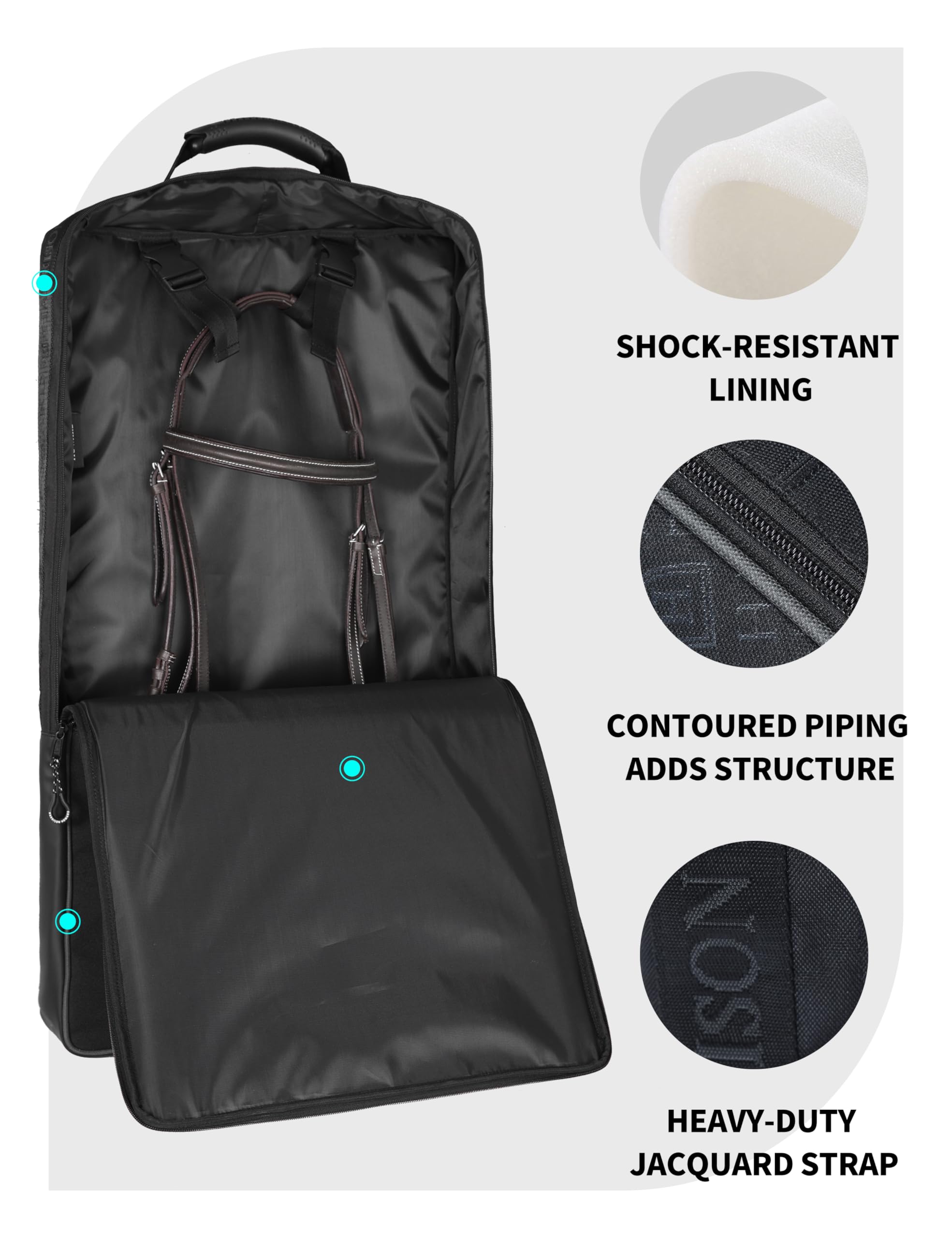 Harrison Howard Bolsa de brida impermeable para caballos con estante de 3 puntas, tela resistente, bolsa de transporte para caballo, color negro