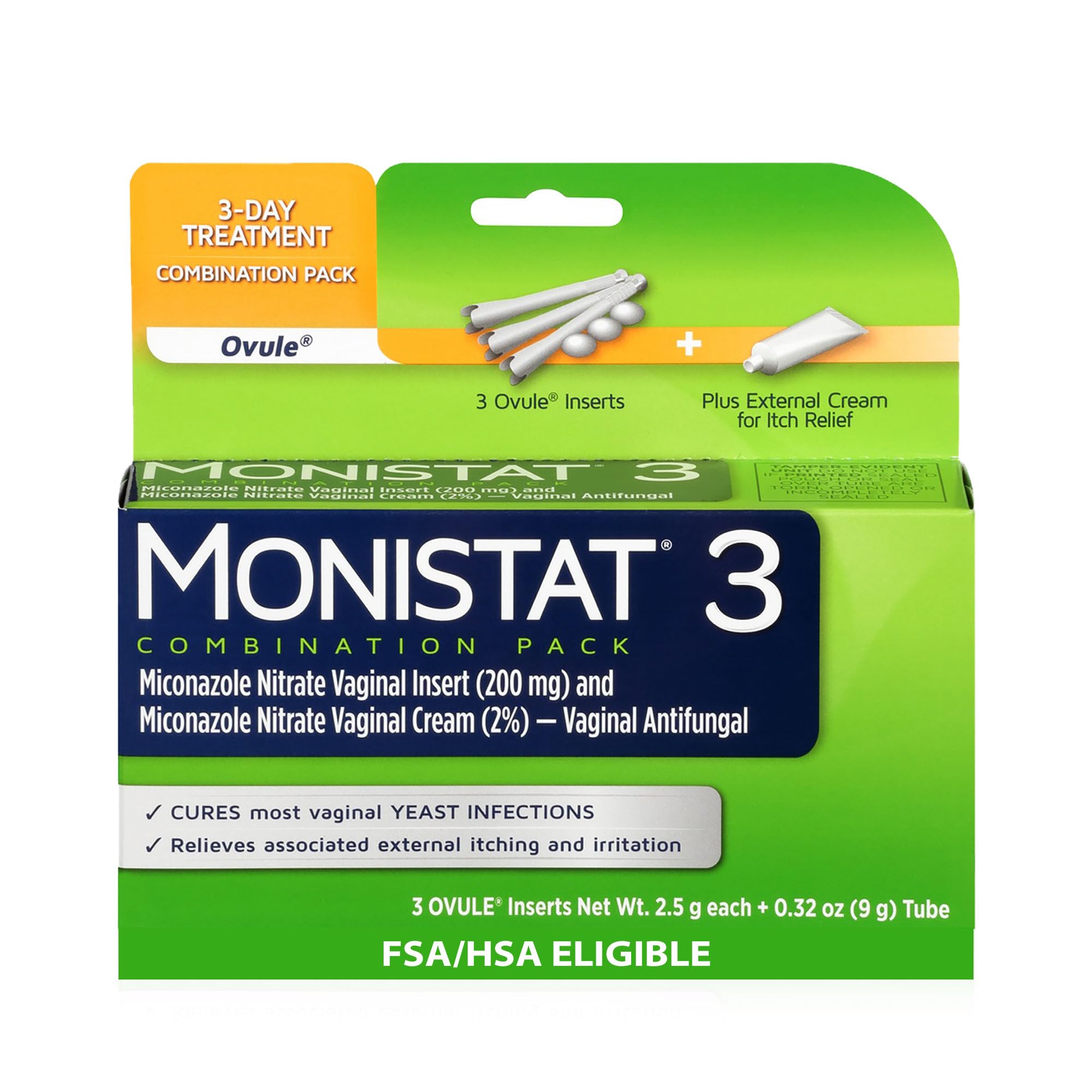 Monistat 3 Day Yeast Infection Treatment for Women, 3 Miconazole Ovule Inserts & External Monistat Anti-Itch Cream Bundle