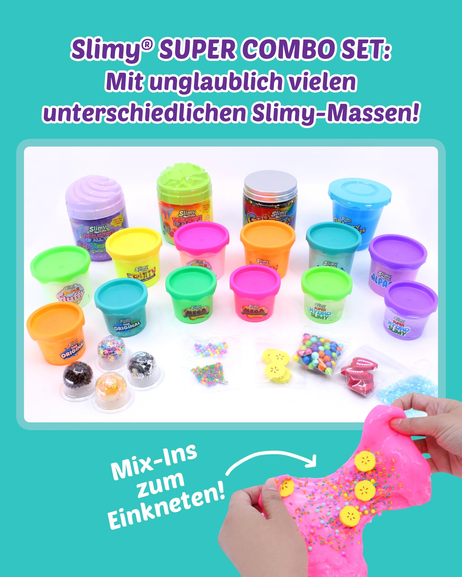 Slimy Super Combo Set – Set originale Slime con 9 diverse masse di gioco e 10 mixin | massimo divertimento per bambini con melma da 1600 g | plastilina elastica in set regalo