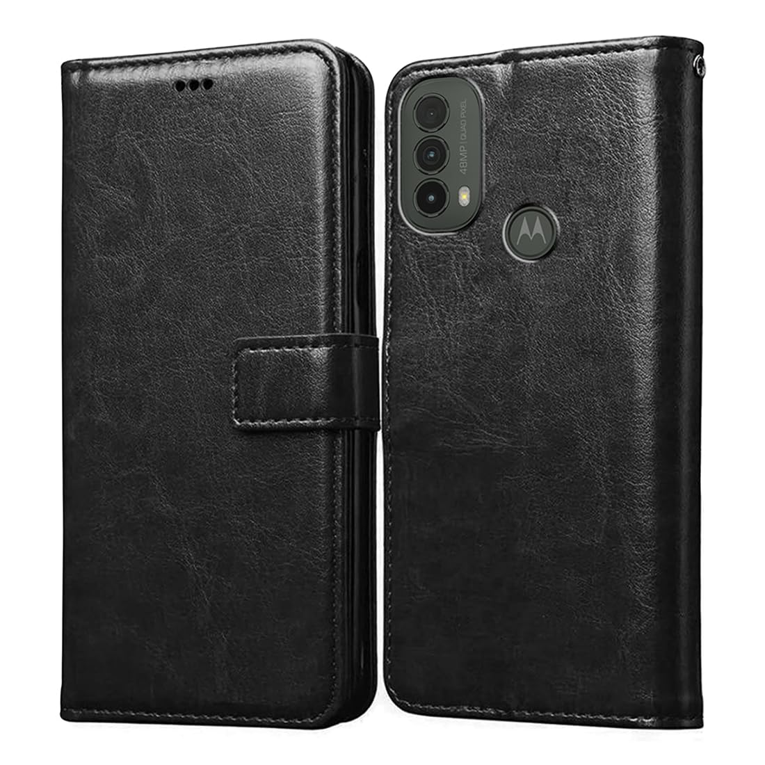Casotec Flip Cover Back Case for Motorola Moto E30 4G / E40 4G | Premium Leather Finish | Inbuilt Pockets & Stand | Flip Cover Back Case for Motorola Moto E30 4G / E40 4G (Black)