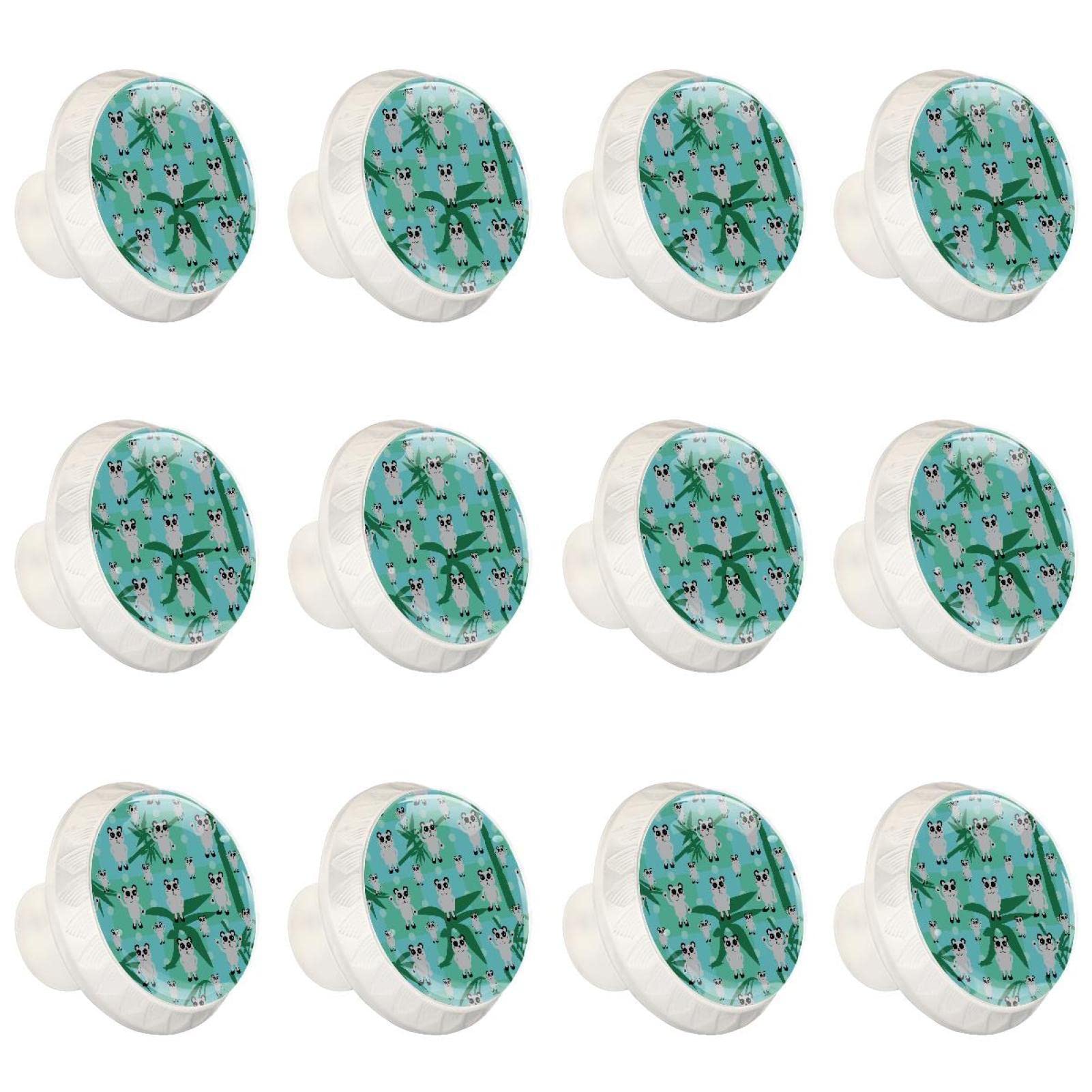 Boutons d'armoire panda en lot de 12 pour tiroir et cuisine