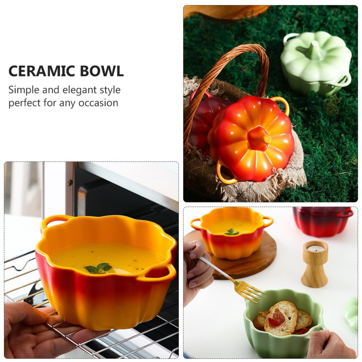ABOOFAN Cuenco de Cerámica con Forma de Calabaza y Tapa para Mantener Frescura, Tazón Creativo para Servir Sopa y Postres en Navidad o Regalos