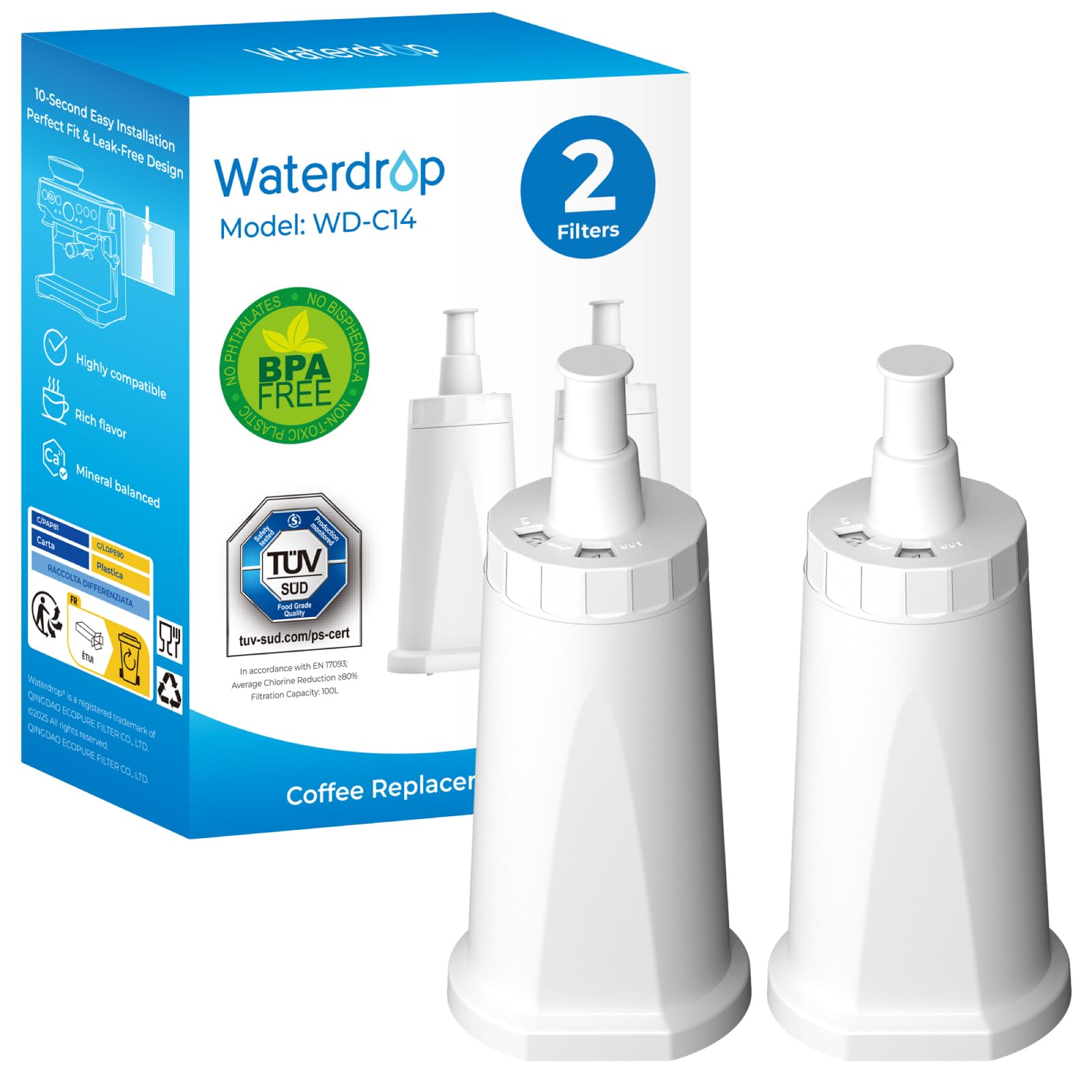 Waterdrop Filter, Ersatz für Sage® Barista Express Pro Wasserfilter, BES008, SES008/SES810/SES875/SES880/SES920/SES980/SES990, TÜV SÜD Zertifiziert (2)