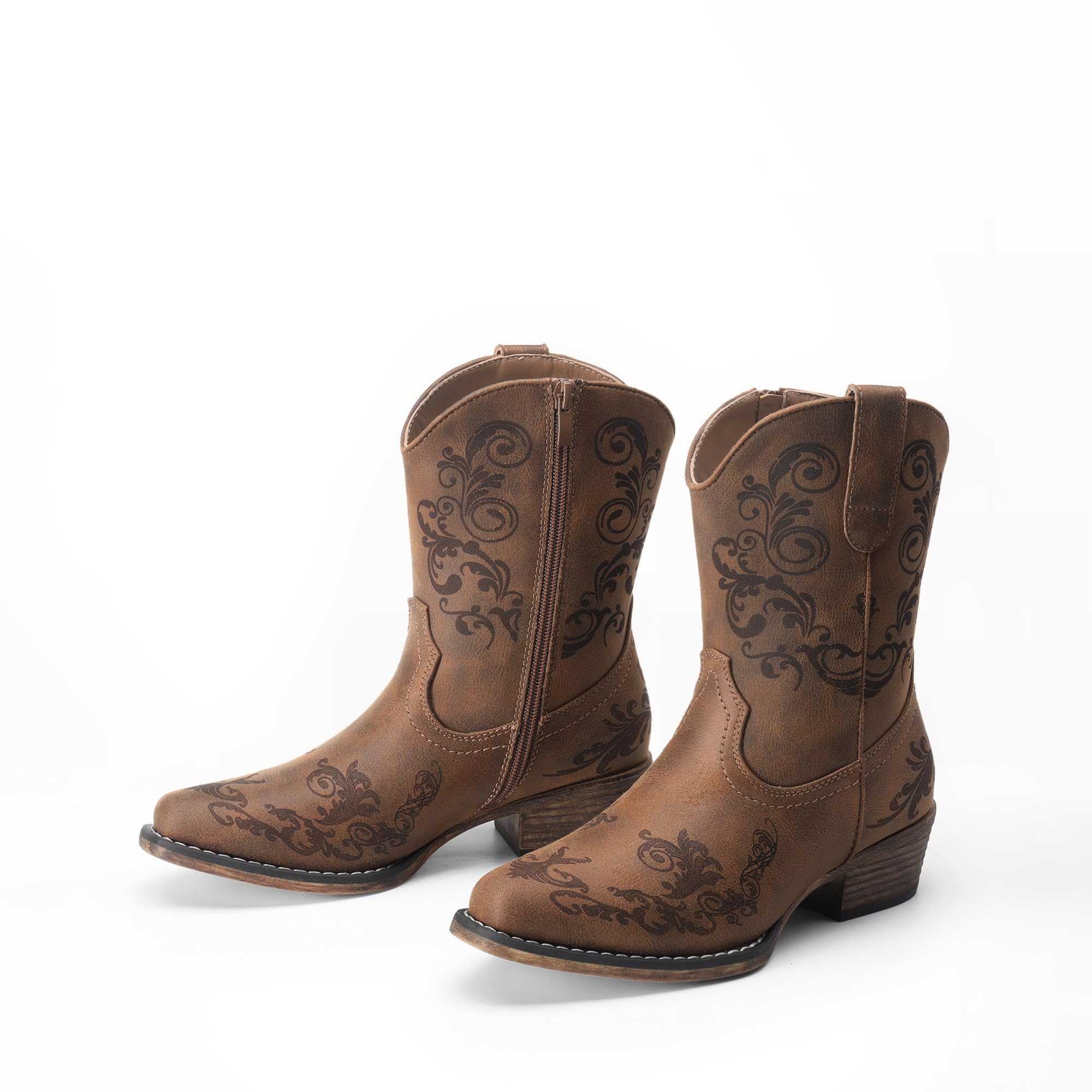 DREAM PAIRS Stivaletti da donna Cowboy Cowgirl western bassi tacchi grossi punta quadrata autunno stivaletti corti scarpe