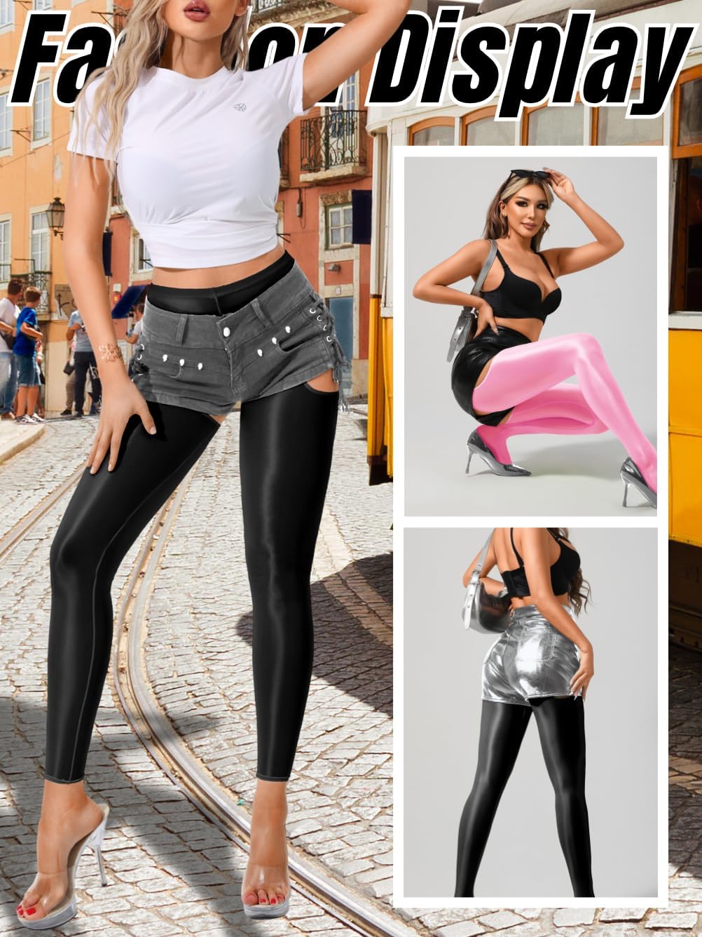 Sexy Shiny Leggings For Women, Sheer High Waisted, Shimmer Sparkly Glossy Rave Party Pants Suspender Pantyhose - Image 5