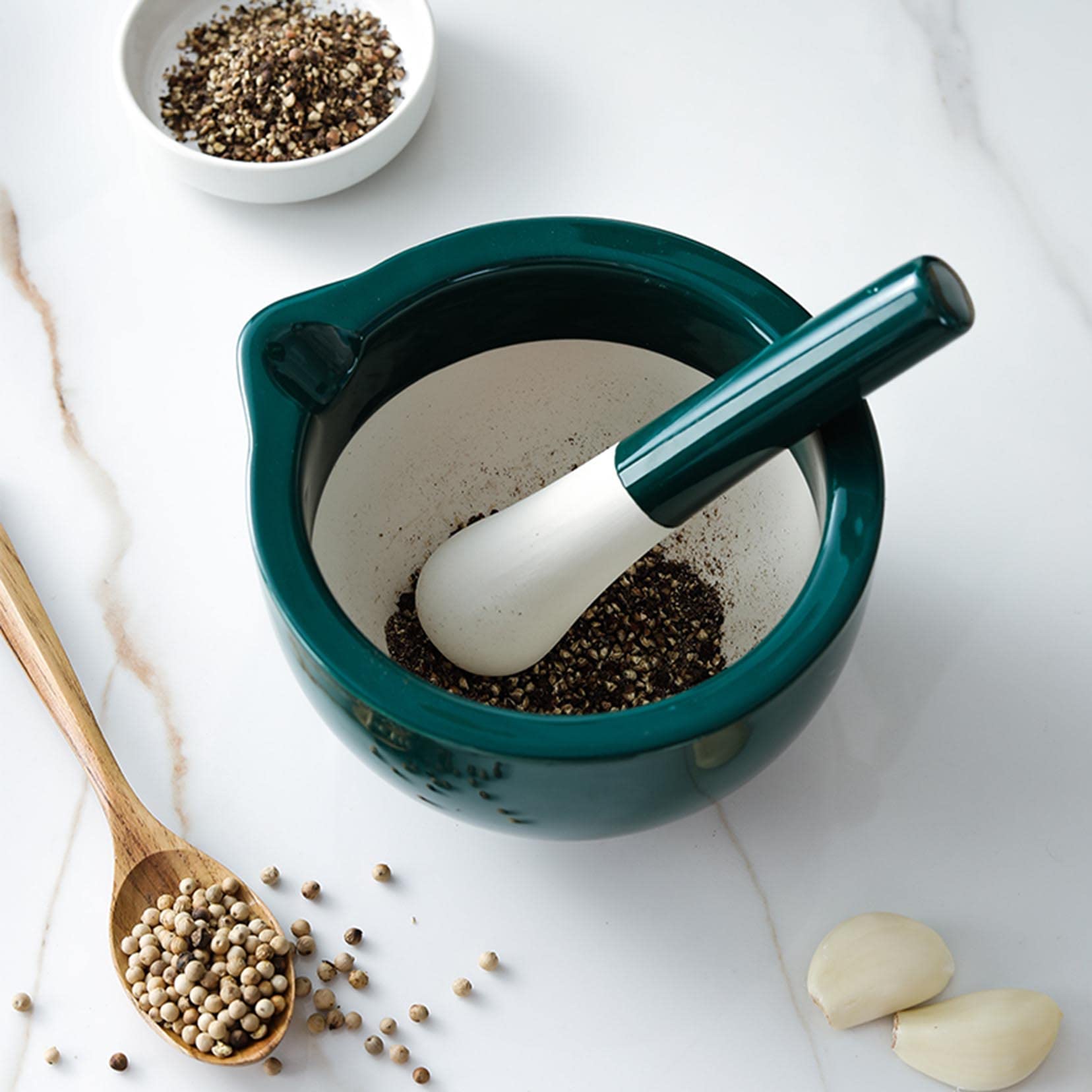 Set di Mortaio e pestello in Porcellana, Solido macinino per Erbe aromatiche, spezie, Guacamole, Aglio, radice di Zenzero, Facile da Usare e da Pulire - Mortaio e pestel