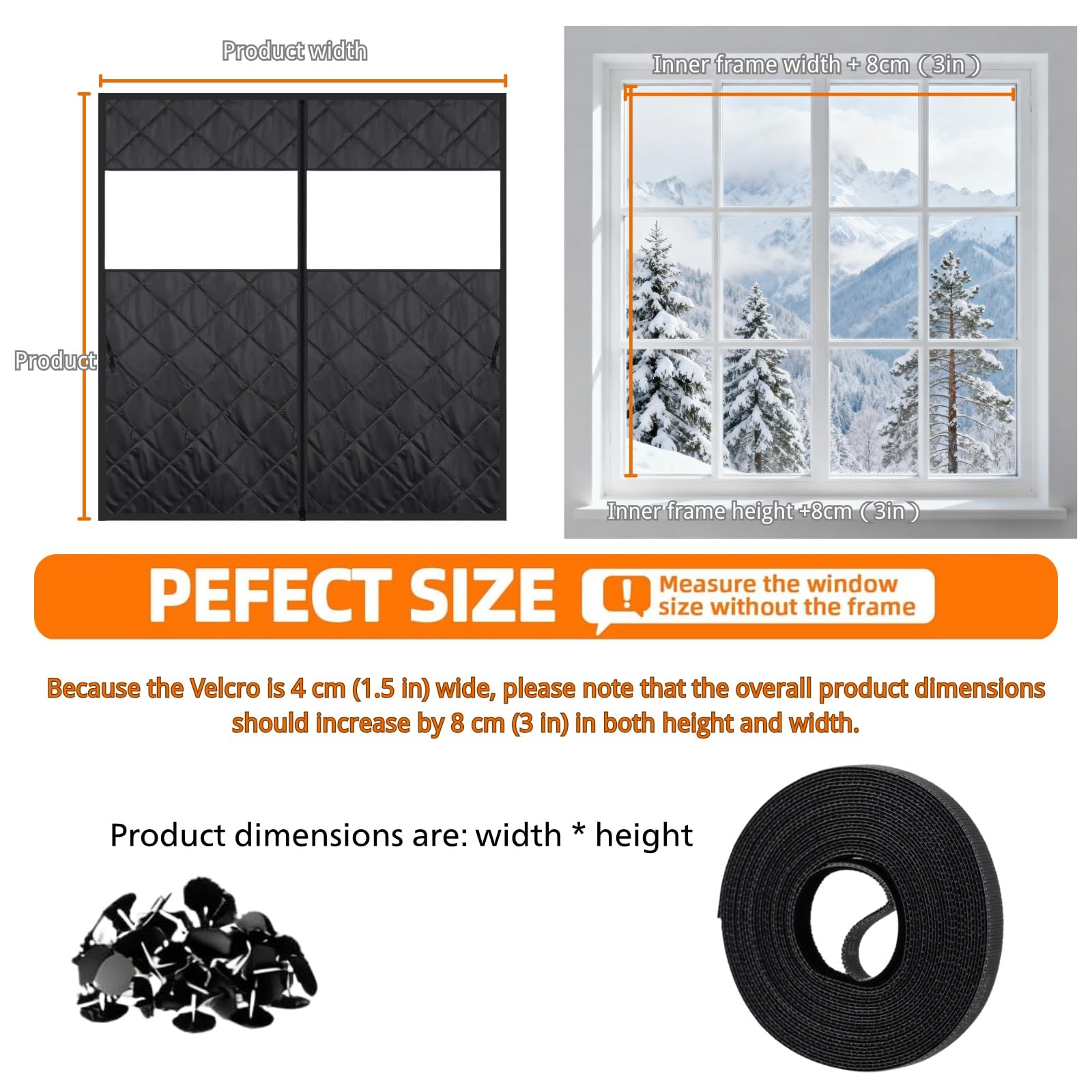 Thermovorhang Kalteschutz 99 x 160 cm Wärmeschutzvorhang Fenster für Winter 3-Lagige Thermo Fensterabdeckung Isolierfolie Schallschutz Winddicht für Innen Wohnmobil(Grays,157 x 188 cm(62" x 74"))