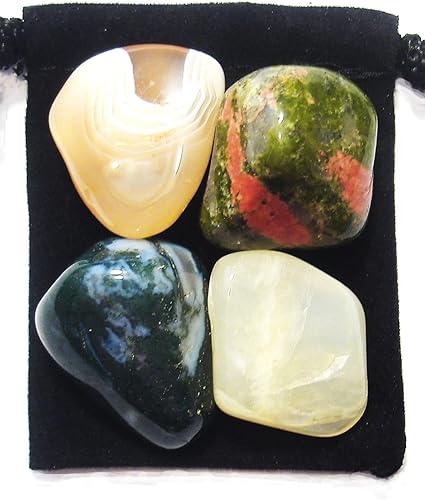 Miniatura 1 de Juego de curación de cristal en polvo para el embarazo y el parto con bolsa y tarjeta de descripción, ágata, ágata musgo, piedra lunar y unakita