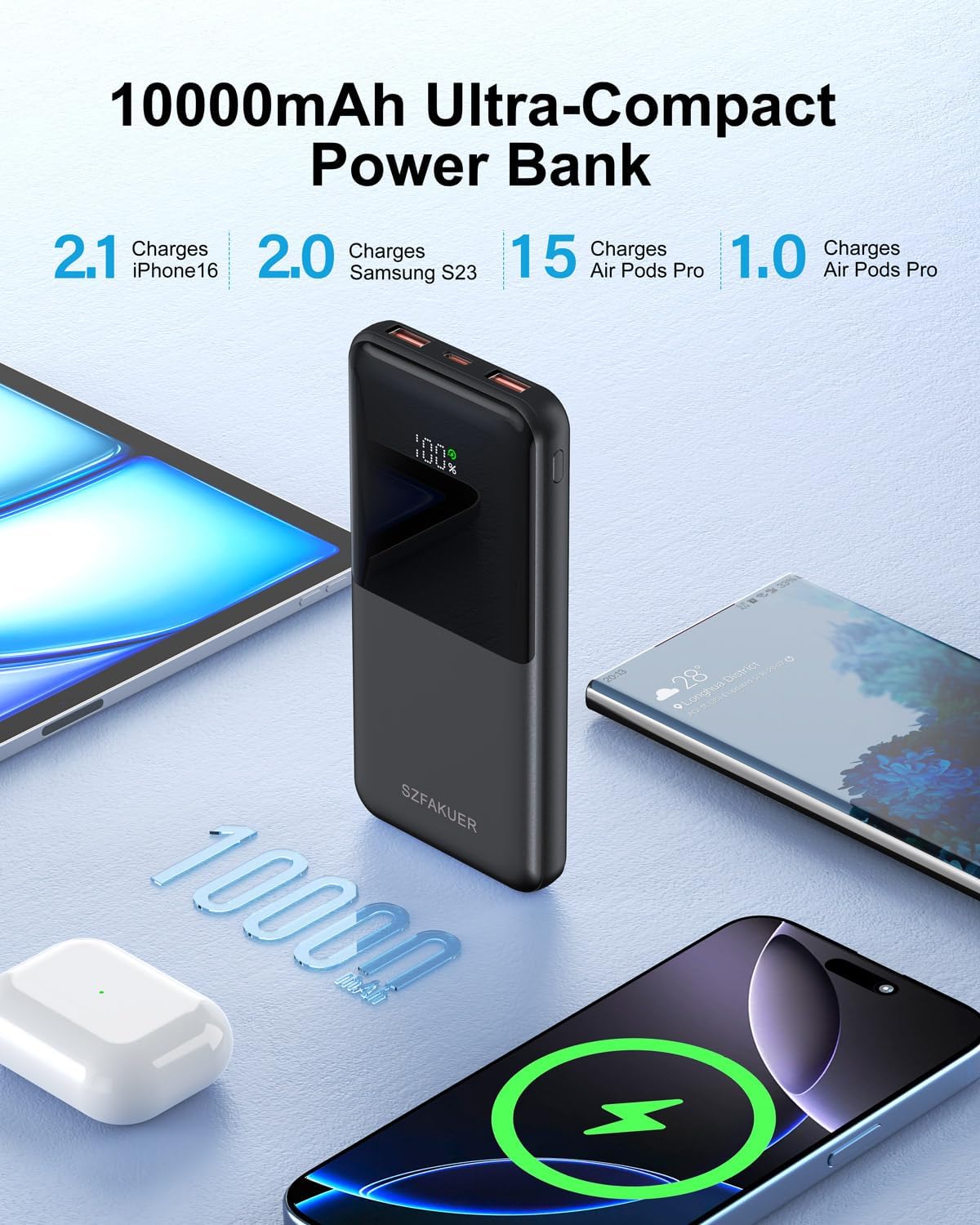 Portable Charger,Slim 10000mAh Power Bank,22.5W USB-C Fast Charging Battery Pack Compatible with iPhone 17/16/15/14/13/12 Pro Samsung Galaxy, iPad, AirPods, Android Tablets (Black) - Image 5