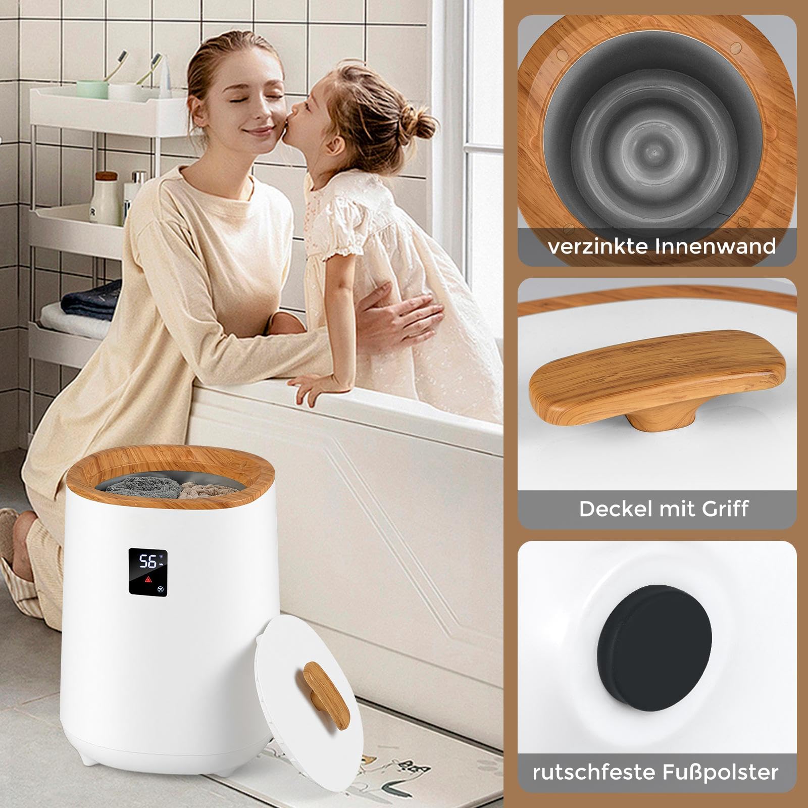 RELAX4LIFE 18L Handtuchwärmer, Handtuch Wärmegerät mit LED-Anzeige & Schnellheizung & automatischer Abschaltung, tragbarer Handtuchtrockner Handtuchheizung, Towel Warmer für Bad, Spa, Hotel, Weiß