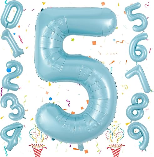 Vista 588 de Globos de 40 pulgadas, globo azul claro número 4, helio autoinflable de aluminio azul bebé para niños de 40 a 15 años, decoraciones de fiesta