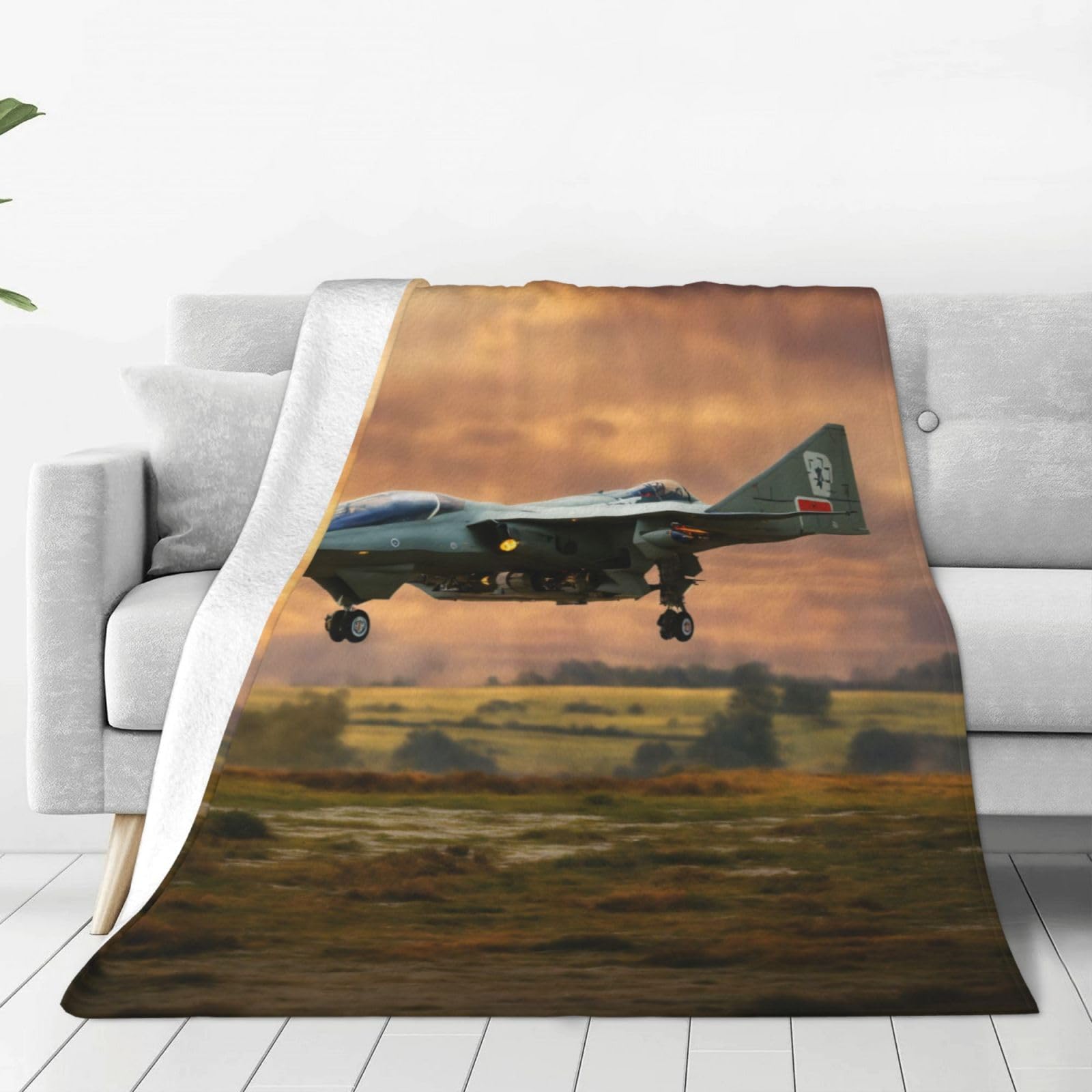 Levndiej Women's Black Aircraft Fighter Jets Print Throw Blanket Fall Sofa Blanket Soft Warm Flannel Blankets Bedroom Decor Bed Couch Chair