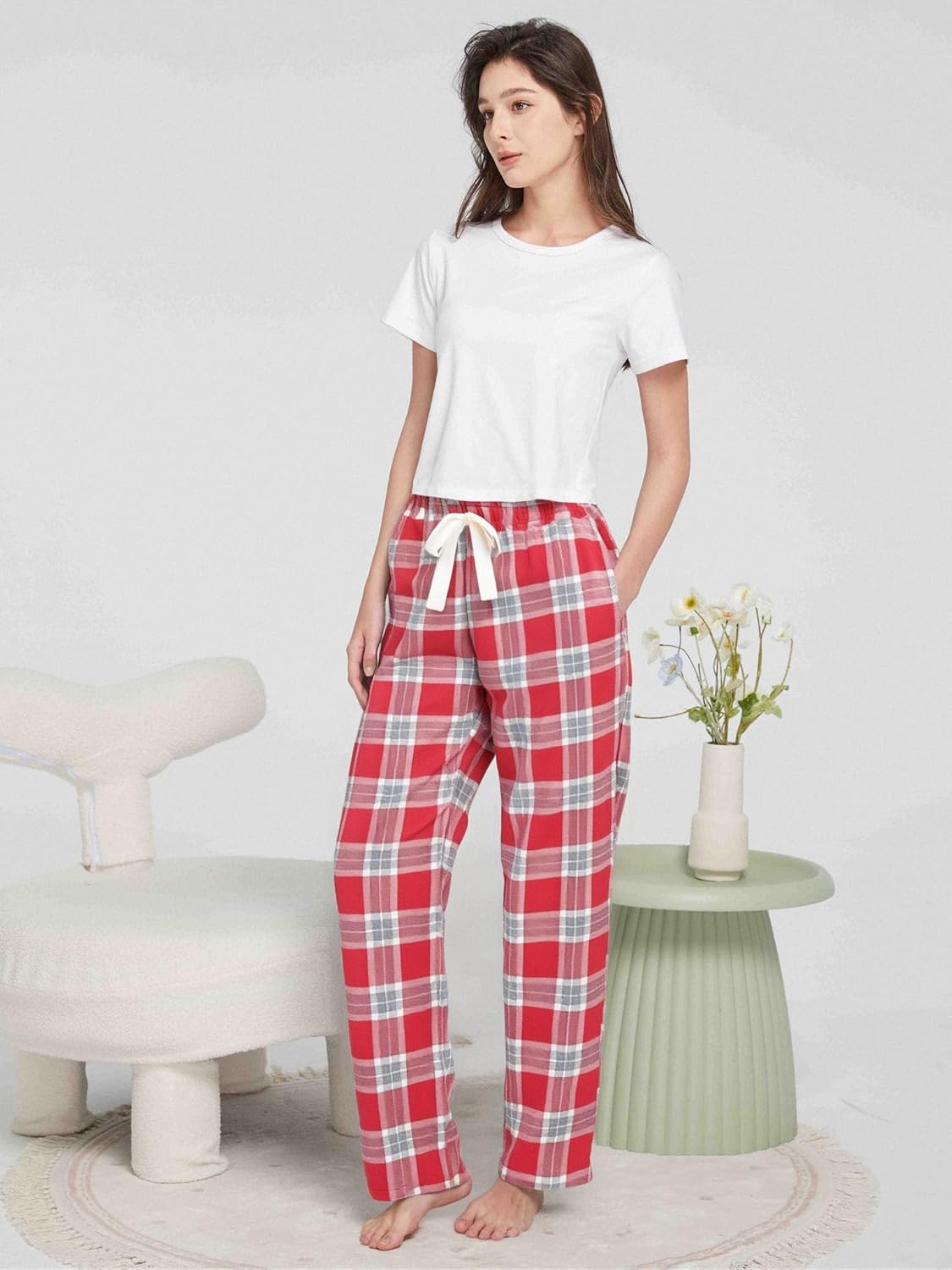 Women's Cotton Flannel Pajama Pants, Soft Lounge Bottoms with Pockets - Image 4