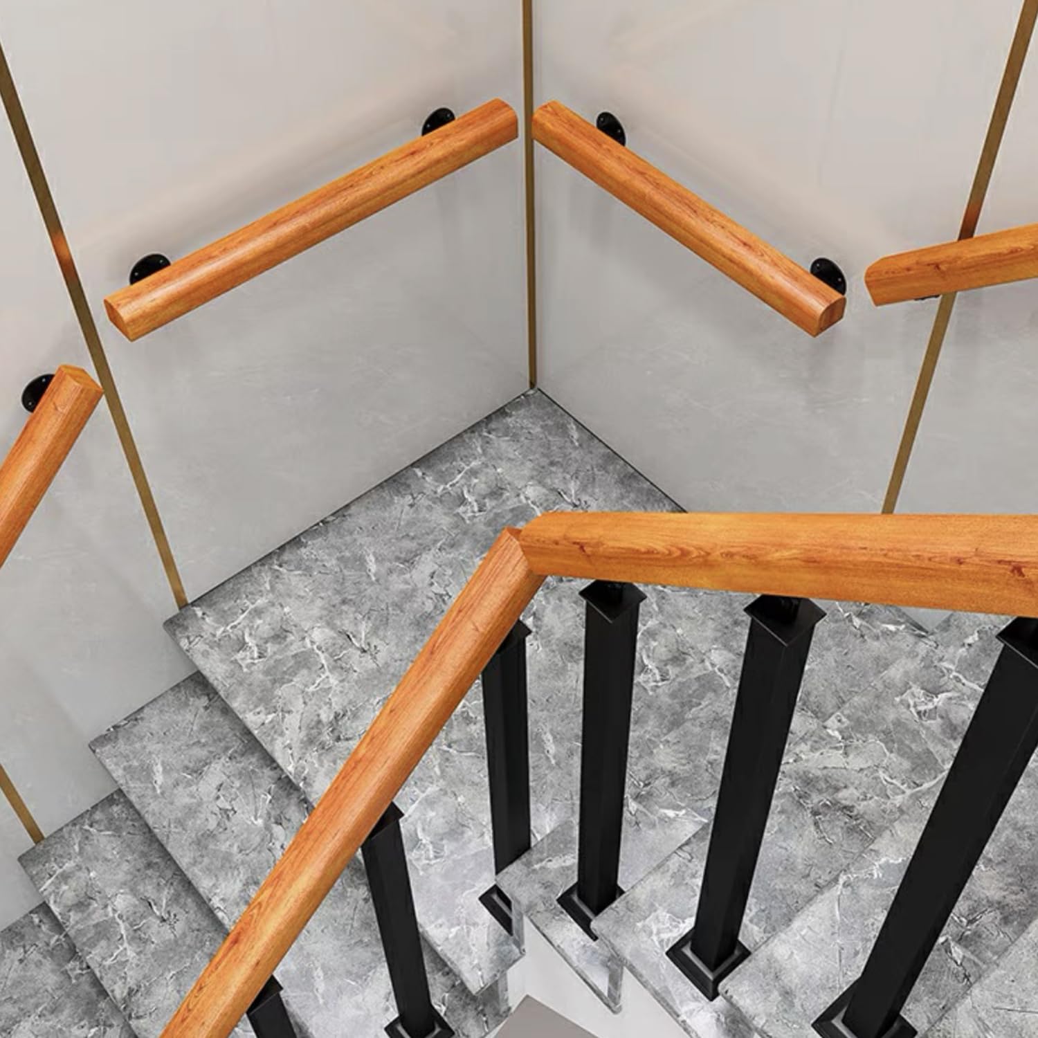 Soporte Para Pasamanos, Soportes Pasamanos Accesorios para Pared, Barandillas Escaleras Maderapara Barras de Pasillos Interiores y Exteriores, Colgador Pared - Negro, 2 Piezas