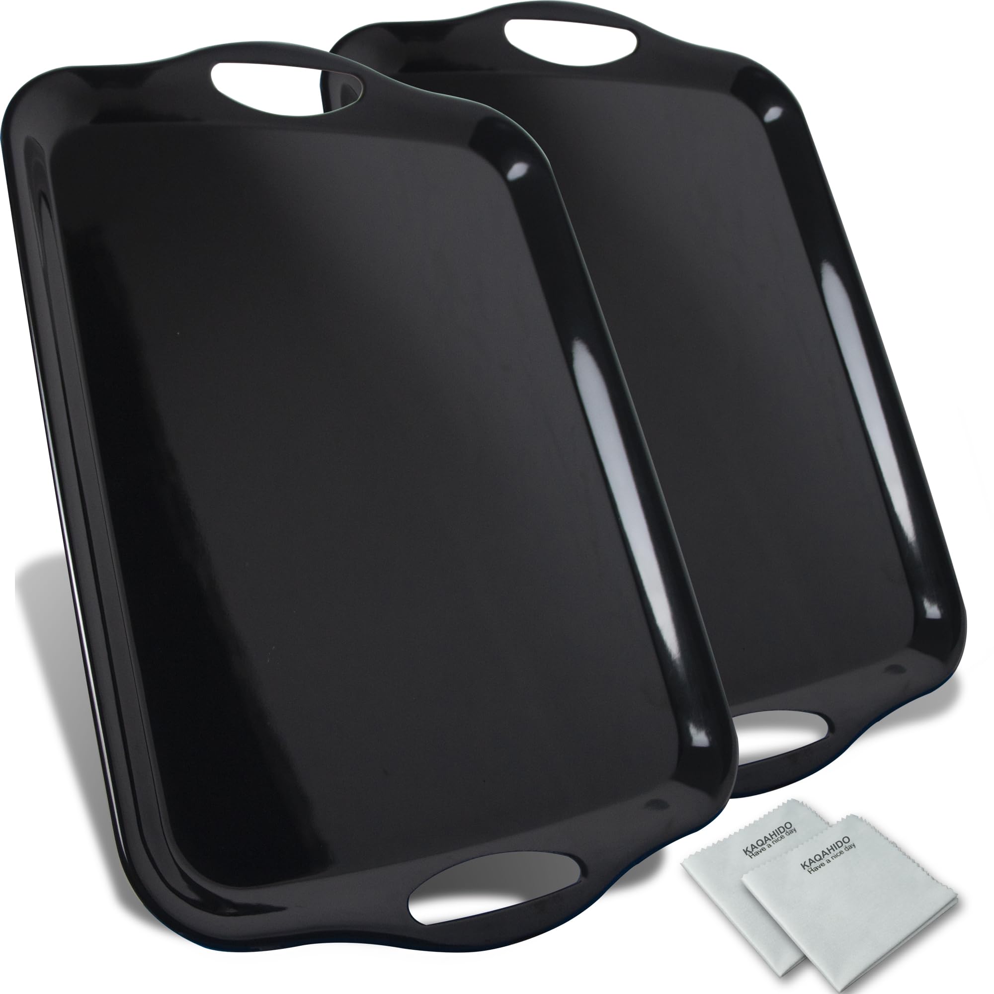Vassoi da portata in melamina per mangiare, 47,5 x 30 cm, per antipasti, salumi, cibo, snack, cupcake, dessert, senza BPA, vassoio lavabile in lavastoviglie, set da 2, nero