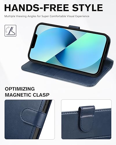 Miniatura 5 de TUCCH Funda tipo cartera para iPhone 13 Mini, magnética, de piel sintética, con bloqueo RFID, ranura para tarjetas, funda abatible con TPU suave,