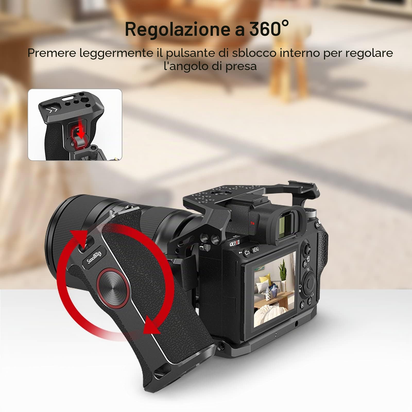 SMALLRIG Maniglia NATO Rotante (Lato Sinistro), Impugnatura a Sgancio Rapido per Kit Gabbia Fotocamera DLSR, con Binario NATO Integrato - 3260