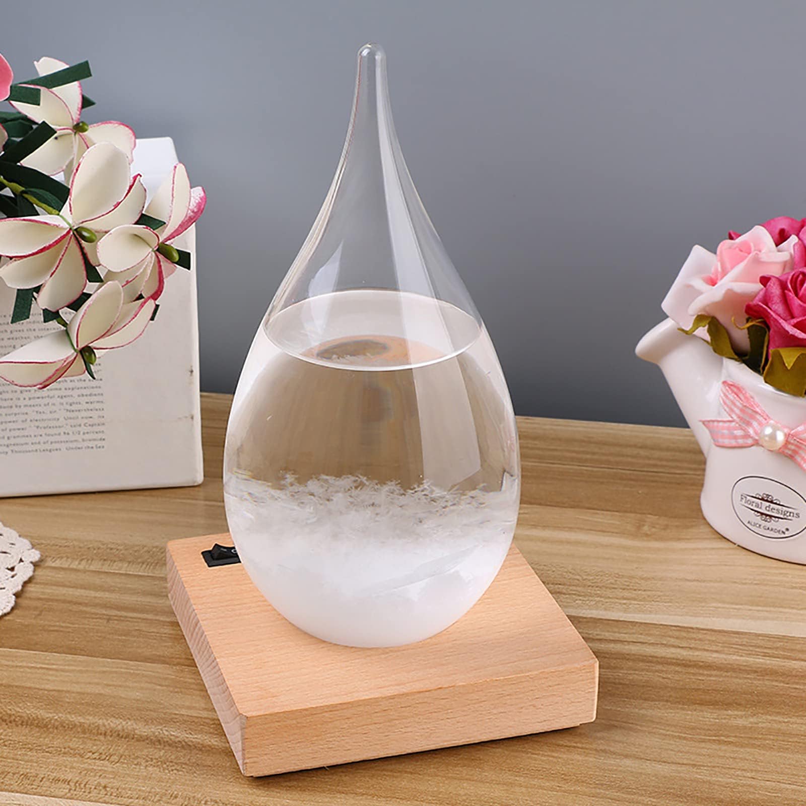 Storm Glass Weather Station Predictor, Barometer Bottle with Wood Base for Home and Office Decoration,Romantic Gifts for Birthday Thanksgiving and Christmas - Weather Station (Medium)