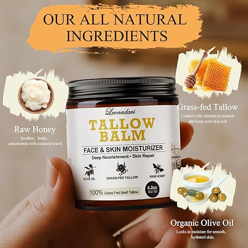 Miniatura 4 de Sarga de carne batida para la piel  4.2 oz hidratante natural con sebo alimentado con hierba, miel y aceite de oliva  Bálsamo hecho a mano para cara