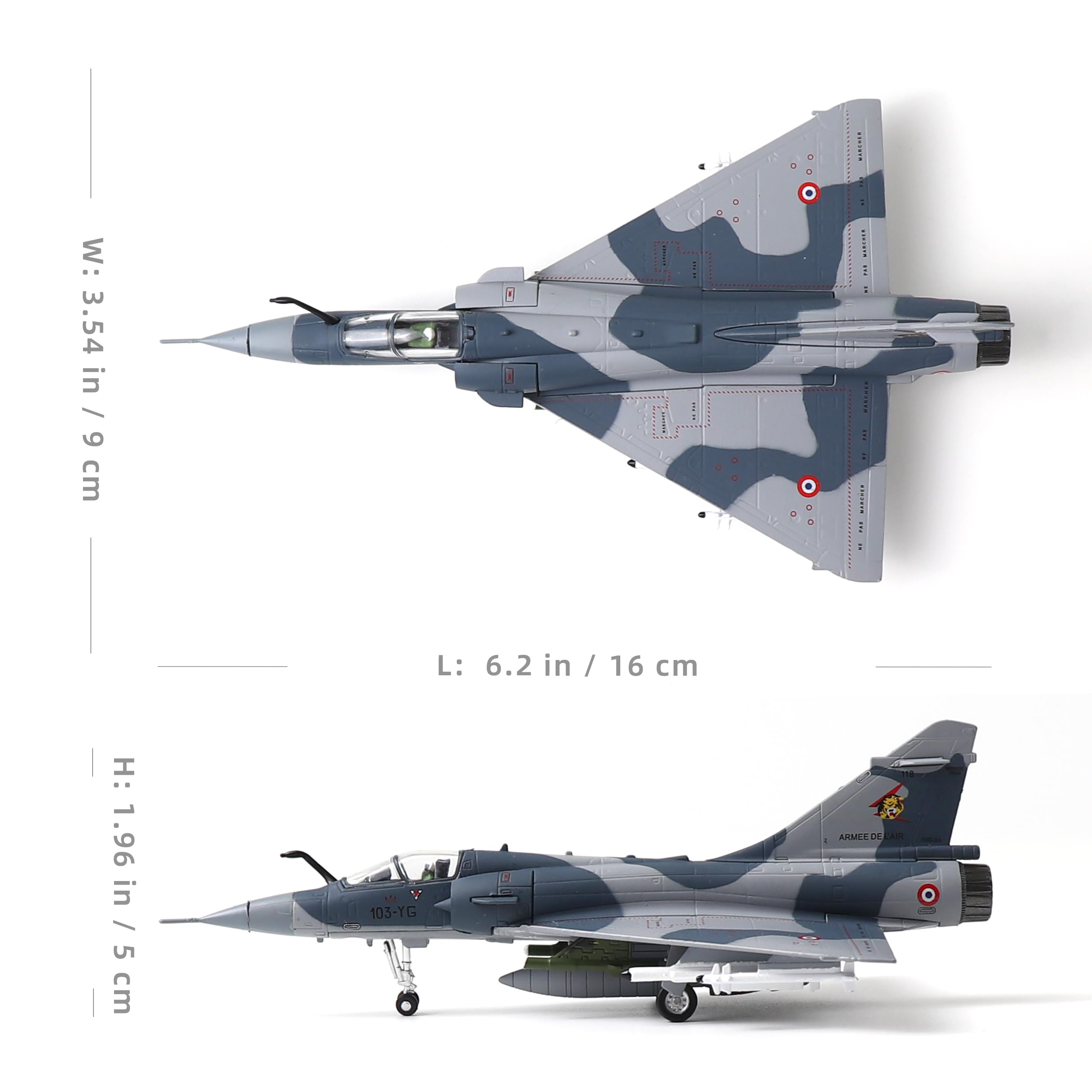 NUOTIE Modelo de Avião 1/100 Mirage 2000 da Força Aérea Francesa