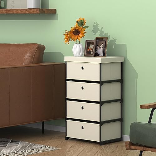 Miniatura 7 de Cómoda con 4 cajones de almacenamiento, baúl de almacenamiento de tela para armario, dormitorio, dormitorio, pasillo, unidad organizadora de ropa