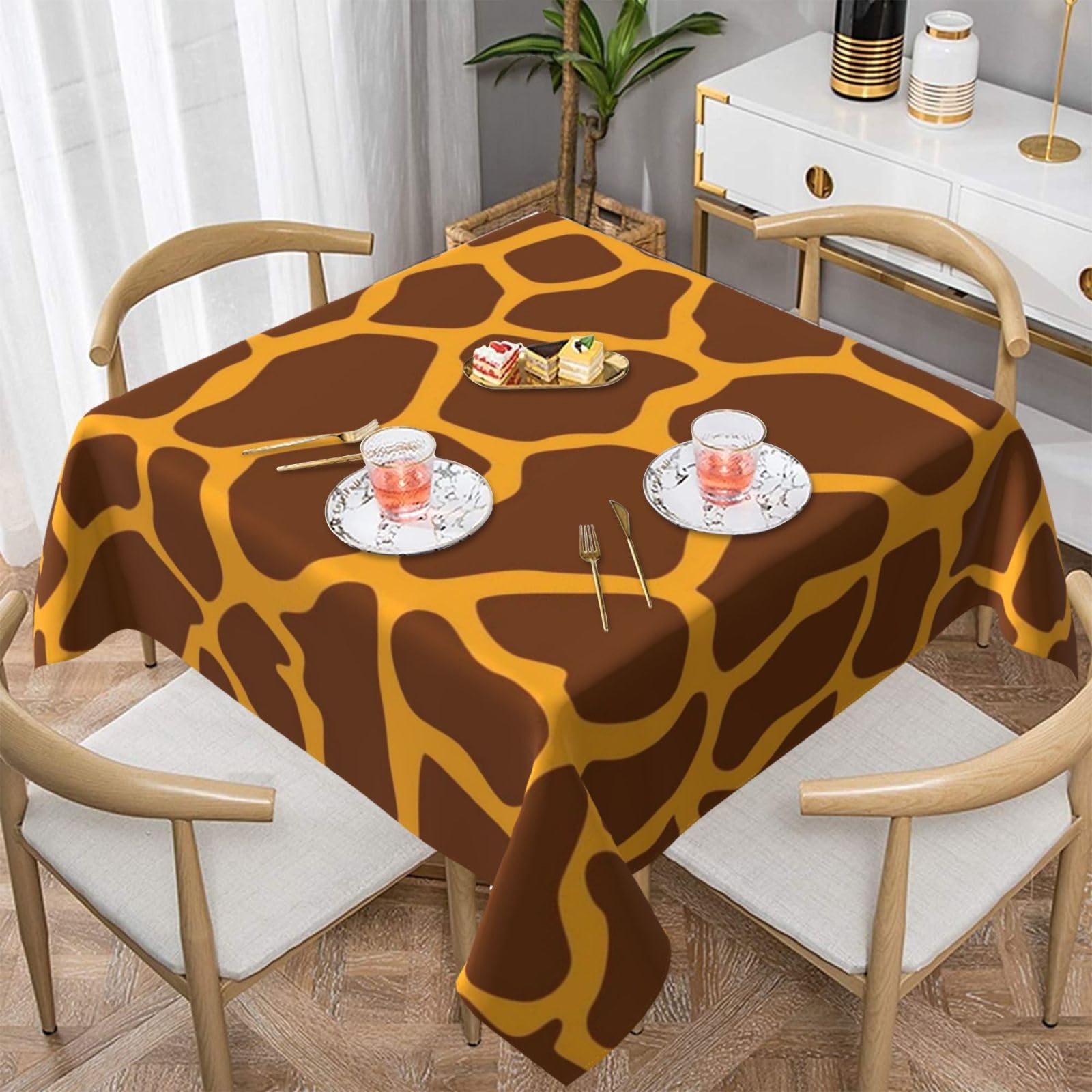 DCEHGEW Giraffe Print Prints Square Tablecloth 152x152 CM, Waterproof Fabric Table Cloth for Dining Table, Farmhouse Table Cover for Kitchen Dining Tabletop Decoration