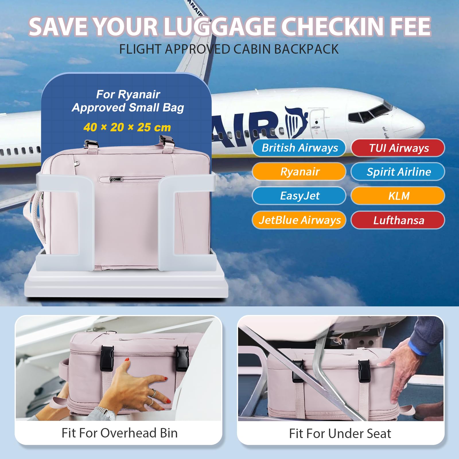 SZLX Borse da Cabina per Easyjet 45x36x20 Zaino da Viaggio aereo Bagaglio a Mano Zaino Ryanair 40x20x25 con porta USB zaino Borsa da Viaggio Impermeabile donna zaino per Computer Casual Daypack