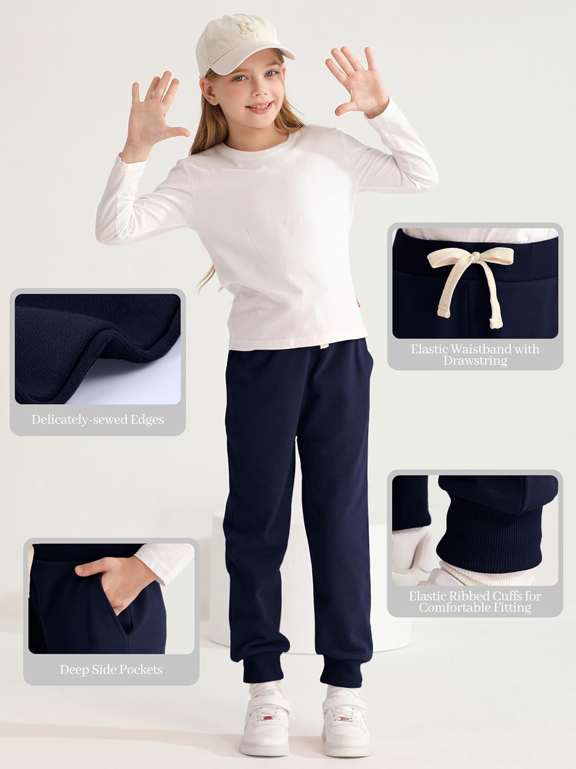 HXP 3 Pack Girls Sweatpants Girls Joggers Soft Cotton Athletic Sweatpants Pants for Kids with Pocket Drawstring - Image 5